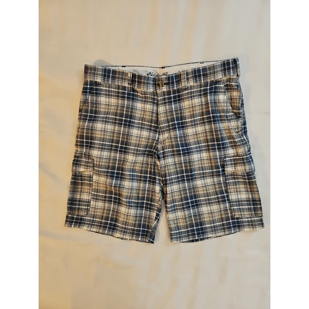 Eddie Bauer Shorts Men's Size 38 Blue‎ Plaid Chino Golf Cargo